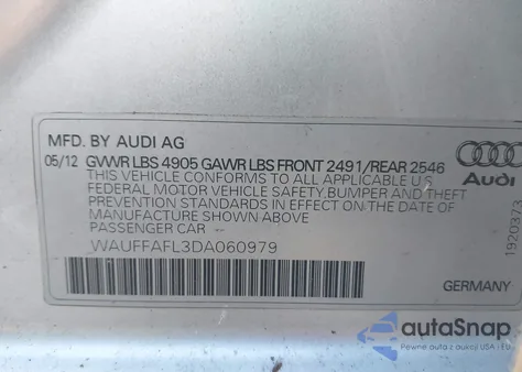 2013 Audi A4 2.0T Premium from USA, damaged, VIN WAUFFAFL3DA060979